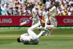 MELBOURNE, AUSTRALIA - DECEMBER 27: Travis Head and Tim Payne  of Australia run during day two of the Second Test match in the series between Australia and New Zealand at The Melbourne Cricket Ground on December 27, 2019 in Melbourne, Australia. (Photo by Speed Media/Icon Sportswire)