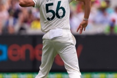 MELBOURNE, AUSTRALIA - DECEMBER 28: Mitchell Starc of Australia fields the ball during day three of the Second Test match in the series between Australia and New Zealand at The Melbourne Cricket Ground on December 28, 2019 in Melbourne, Australia. (Photo by Speed Media/Icon Sportswire)