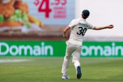 MELBOURNE, AUSTRALIA - DECEMBER 28: Pat Cummins of Australia fields the ball during day three of the Second Test match in the series between Australia and New Zealand at The Melbourne Cricket Ground on December 28, 2019 in Melbourne, Australia. (Photo by Speed Media/Icon Sportswire)