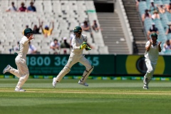 MELBOURNE, AUSTRALIA - DECEMBER 29: Aussie celebrations as Henry Nicholls of New Zealand gets out during day four of the Second Test match in the series between Australia and New Zealand at The Melbourne Cricket Ground on December 29, 2019 in Melbourne, Australia. (Photo by Speed Media/Icon Sportswire)