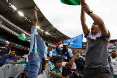 MELBOURNE, AUSTRALIA - DECEMBER 27: Indian Cricket Fans cheer their team on as they fly flags and heckle the Australian Teams fans during day two of the Second Vodafone Test cricket match between Australia and India at the Melbourne Cricket Ground on December 27, 2020 in Melbourne, Australia. (Photo by Dave Hewison/Speed Media/Icon Sportswire)