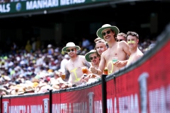 MELBOURNE, AUSTRALIA - DECEMBER 26: Topless Cricket fans pose for a photo during the Boxing Day Test Match between Australia and South Africa at The Melbourne Cricket Ground on December 26, 2022 in Melbourne, Australia. (Photo by Dave Hewison/Speed Media/Icon Sportswire)