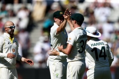 MELBOURNE, AUSTRALIA - DECEMBER 26: Pat Cummins (c) of Australia celebrates during the Boxing Day Test Match between Australia and South Africa at The Melbourne Cricket Ground on December 26, 2022 in Melbourne, Australia. (Photo by Dave Hewison/Speed Media/Icon Sportswire)