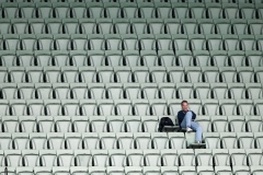 MELBOURNE, AUSTRALIA - DECEMBER 29: A lone man is seen on the third level during the Boxing Day Test Match between Australia and South Africa at The Melbourne Cricket Ground on December 29, 2022 in Melbourne, Australia. (Photo by Dave Hewison/Speed Media/Icon Sportswire)
