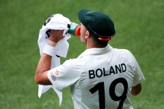 MELBOURNE, AUSTRALIA - DECEMBER 29: Scott Boland of Australia takes a drink during the Boxing Day Test Match between Australia and South Africa at The Melbourne Cricket Ground on December 29, 2022 in Melbourne, Australia. (Photo by Dave Hewison/Speed Media/Icon Sportswire)