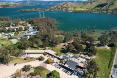 An aerial view of the Bonnie Doon Hotel situated on the banks of Lake Eildon, Victoria, Australia.