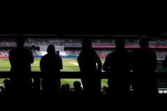 Fans are seen silhouetted as they watch the game during Day 2 of the Boxing Day Test - Day 2 match between Australia and Pakistan at the Melbourne Cricket Ground on December 27, 2023 in Melbourne, Australia. (Photo by Dave Hewison/Speed Media/Icon Sportswire)