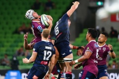 MELBOURNE, AUSTRALIA - APRIL 03: Hamish Stewart of the Queensland Reds catches the ball during the round seven Super Rugby AU match between the Melbourne Rebels and Queensland Reds at AAMI Park on April 03, 2021 in Melbourne, Australia. (Photo by Speed Media/Icon Sportswire)