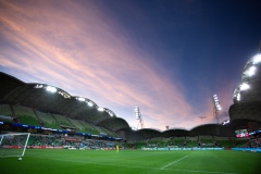 MELBOURNE, AUSTRALIA - MAY 9: A view of AAMI Park at sunset during the Hyundai A-League soccer match between Melbourne City FC and Brisbane Roar FC on May 9, 2021 at AAMI Park in Melbourne, Australia. (Photo by Speed Media/Icon Sportswire)