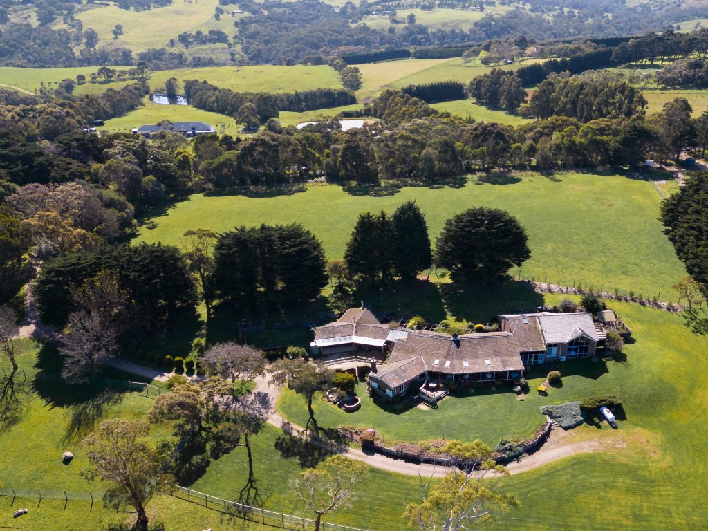 Aerial photo of a large house in a rural area