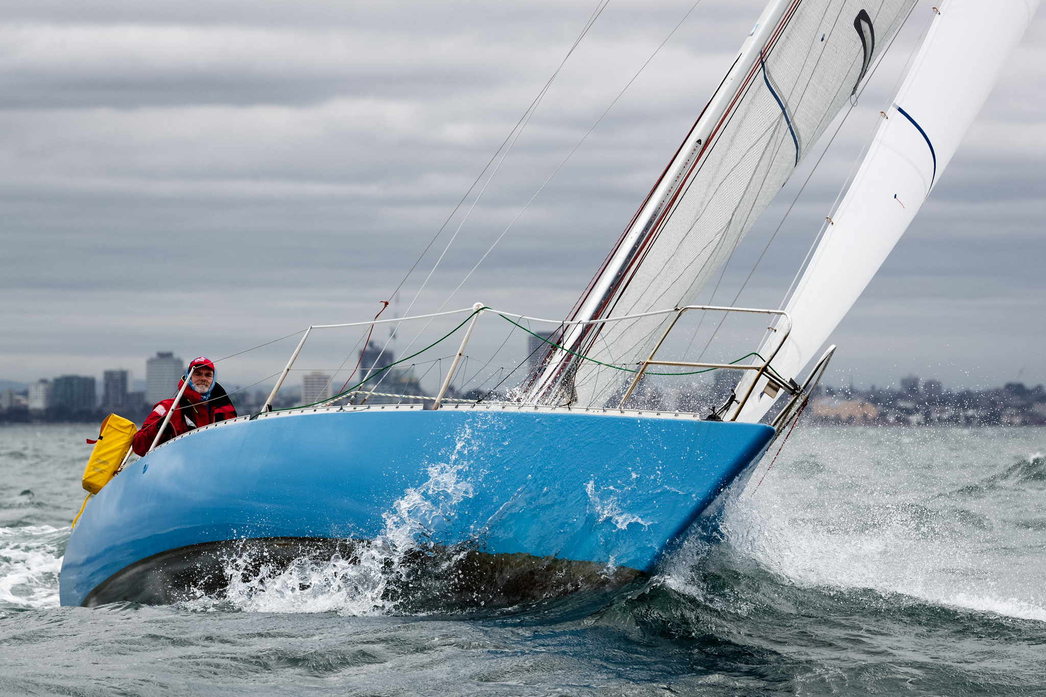Large fixed keel yachts are seen racing during the 2023 Ocean Racing Club of Victoria Winter Series Race 4 to Geelong. Credit: Dave Hewison