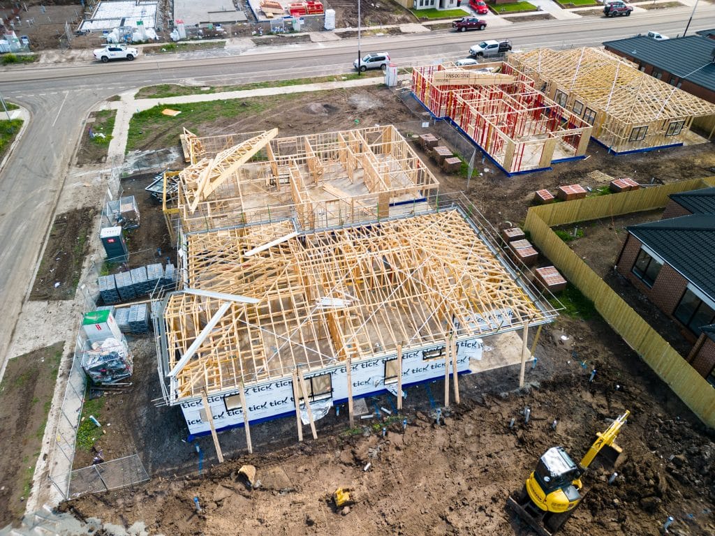 An aerial view of a house under construction